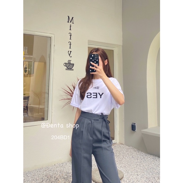 Quần vải dáng xuông dài, buộc đai 1 bên hông - 204bd1 - đenta shop