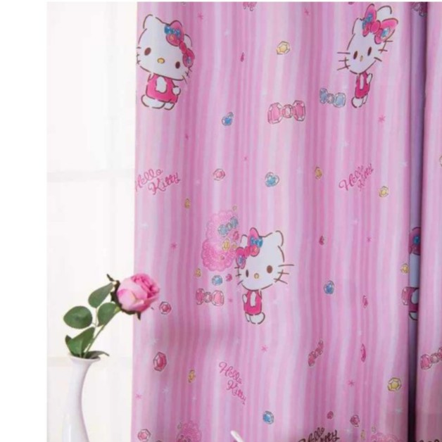 Rèm vải dày kitty sọc hồng chiều cao 1.35m nhiều kích thước ( giá bán 1 tấm )