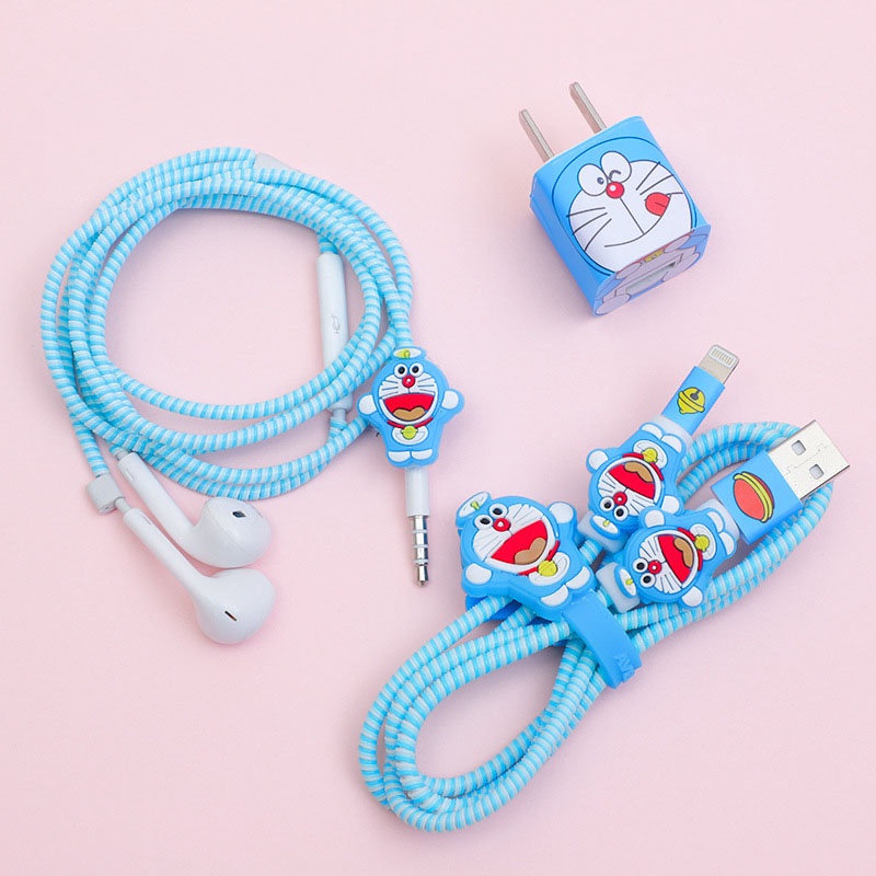 Phụ kiện quấn bảo vệ dây cáp sạc/tai nghe điện thoại Iphone 3.5mm ba trong một kiểu hoạt hình dễ thương