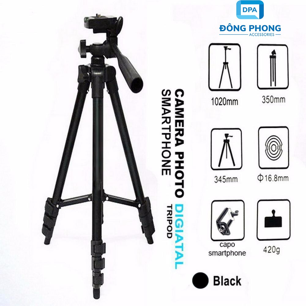 Combo Gậy Chụp Hình Tripod 3 Chân Thân Nhôm TF 3120 Cho Điện Thoại, Máy Ảnh Tặng Kèm Remote