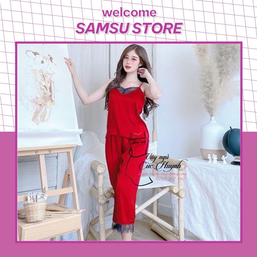 Đồ ngủ cao cấp lụa sexy 2 dây quần dài gợi cảm mặc nhà bigsize SAMSU FX07