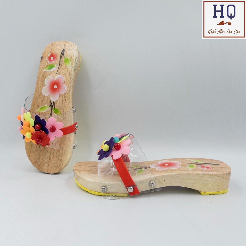 Guốc cho bé gái, dép lê gỗ quai bông Hoa 5 Cánh  guốc mộc mặc áo dài, bà ba, yếm, chụp ảnh, diễn văn nghệ