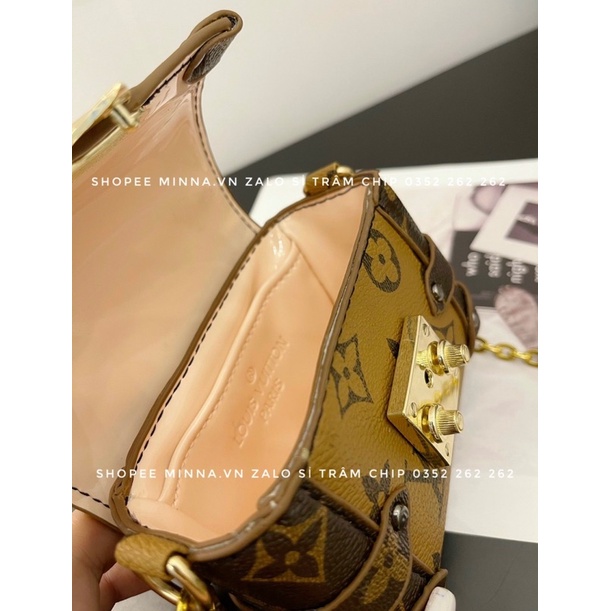 Túi Đeo Chéo Nữ Mini Đẹp Hoa Nâu Dáng Hộp Size 11 Khoá Miu Hàng Hót