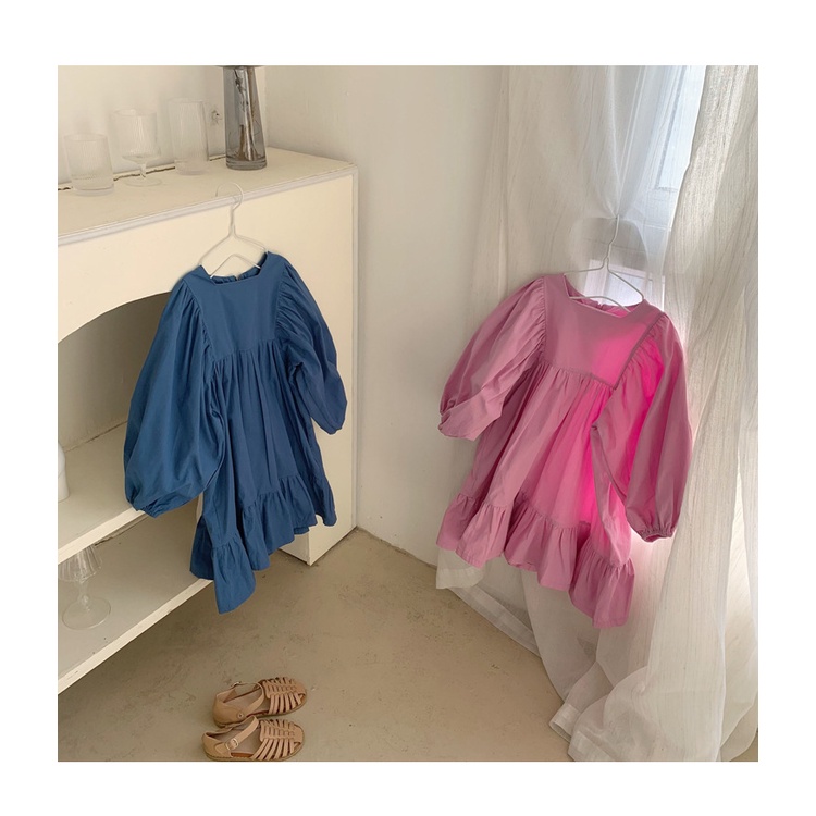 Đầm Cotton Tay Dài Dáng Rộng Màu Trơn Phong Cách Phương Tây Thời Trang Mùa Xuân Mới Dành Cho Bé Gái 2021