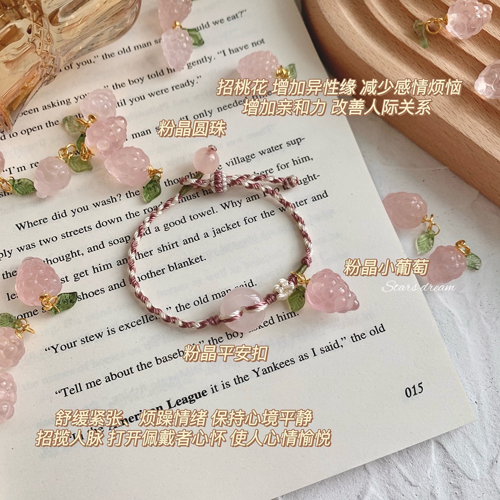 [Hàng Mới] Vòng Đeo Tay Dây Bện Đính Pha Lê Màu Hồng Nho Tươi Trẻ Dành Cho Nữ