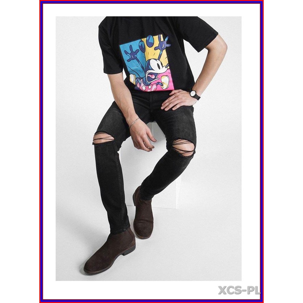 Quần jean nam cao cấp ĐEN RÁCH GỐI siêu đẹp không xù lông, không ra màu, chất giãn tốt rrgoi3-1.253