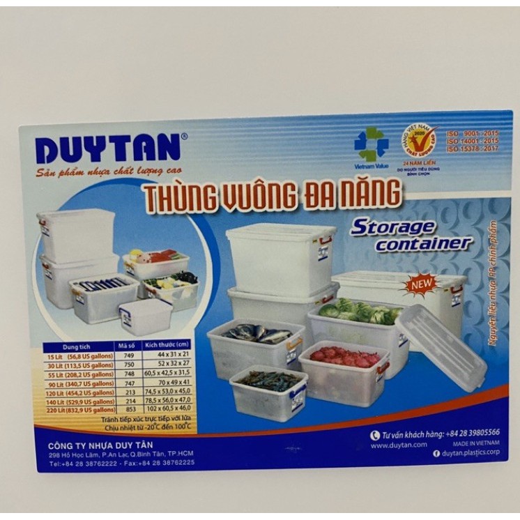 Thùng Nhựa Vuông Đựng Đồ Đa Năng Có Bánh Xe Duy Tân 15L/30L/55L/90L/120L