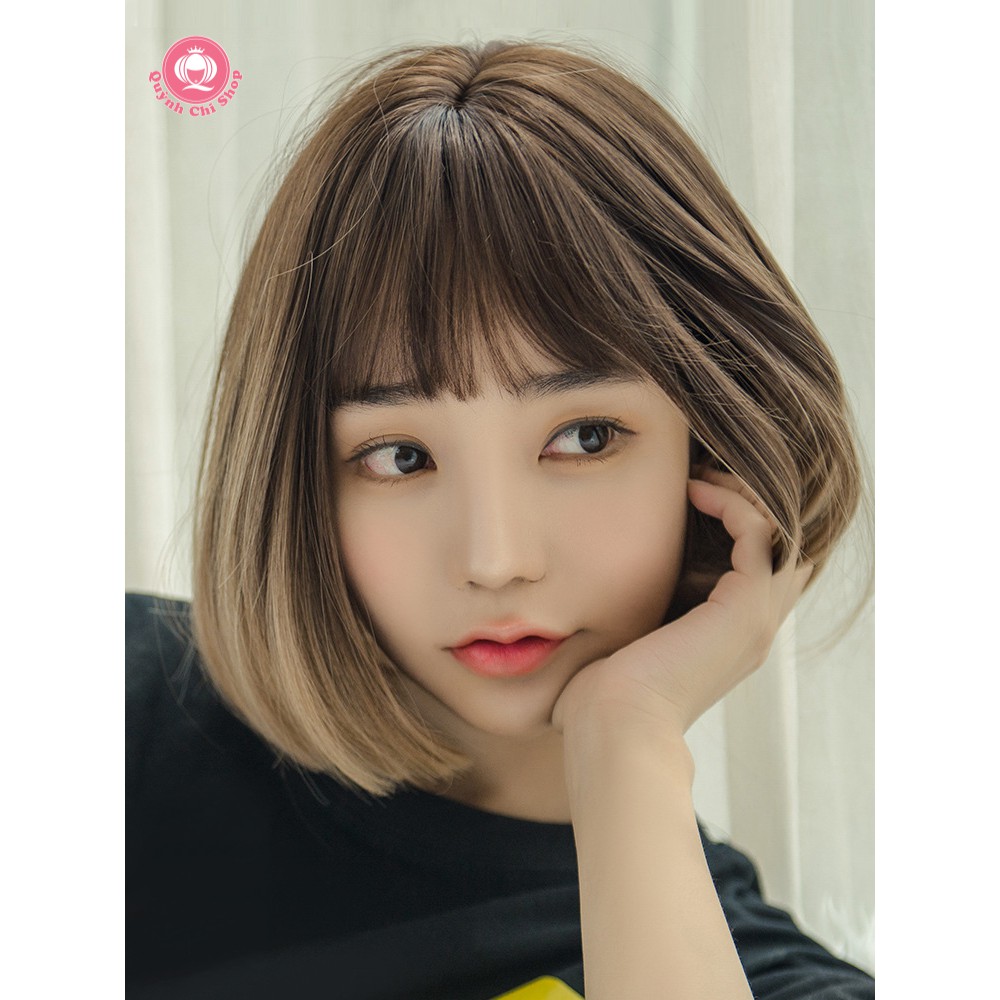 Tóc giả nguyên đầu CAO CẤP, tóc bob thẳng ngắn uốn cụp đuôi, mái thưa tỉa layer hot trend 2020 – tặng lưới tóc