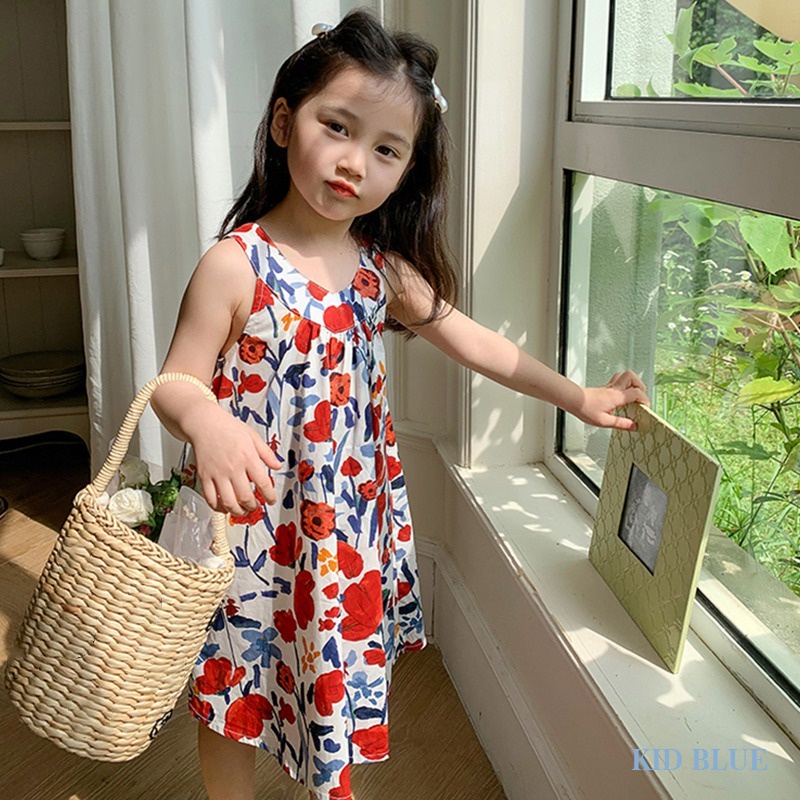 Đầm Không Tay In Hoa Thời Trang Mùa Hè Hàn Quốc Cho Bé Gái