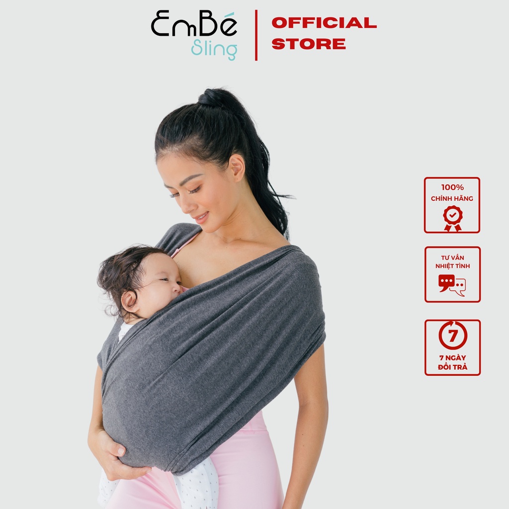 Địu Vải Cao Cấp EmBé Sling Dòng Flex Và Flex Plus Màu Charcoal Cho Bé Từ 0 Đến 24 Tháng Tuổi