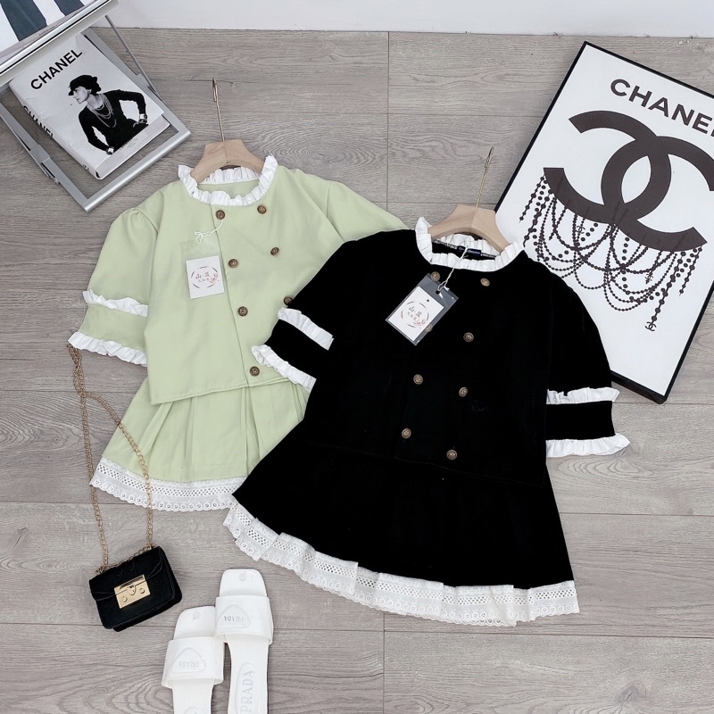 ✔ 𝗙𝗥𝗘𝗘 𝗦𝗛𝗜𝗣 SÉT ÁO CỔ BÈO 2 HÀNG CÚC + CV XẾP LY GẤU REN CHẤT TUYẾT MƯA HÀNG QC CC L1