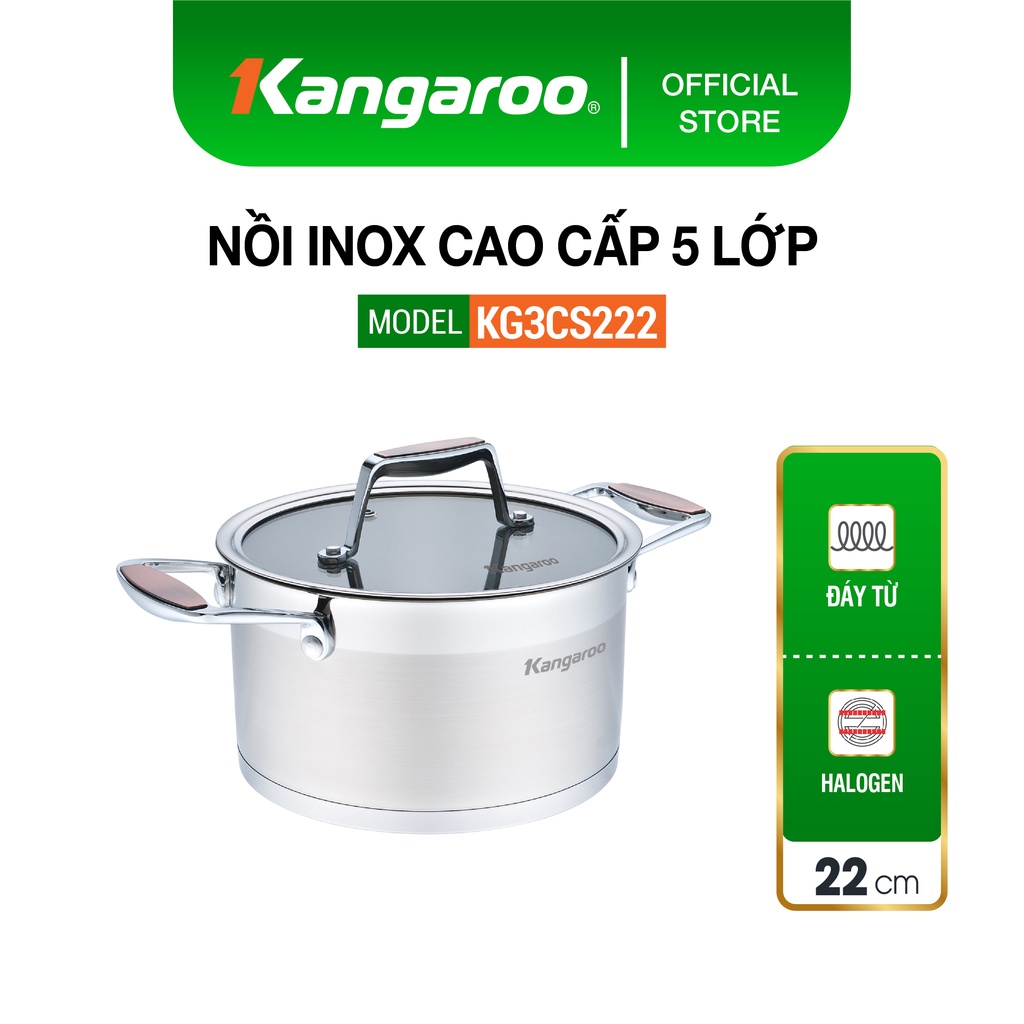 Nồi inox 22cm cao cấp 5 lớp kangaroo KG3CS222