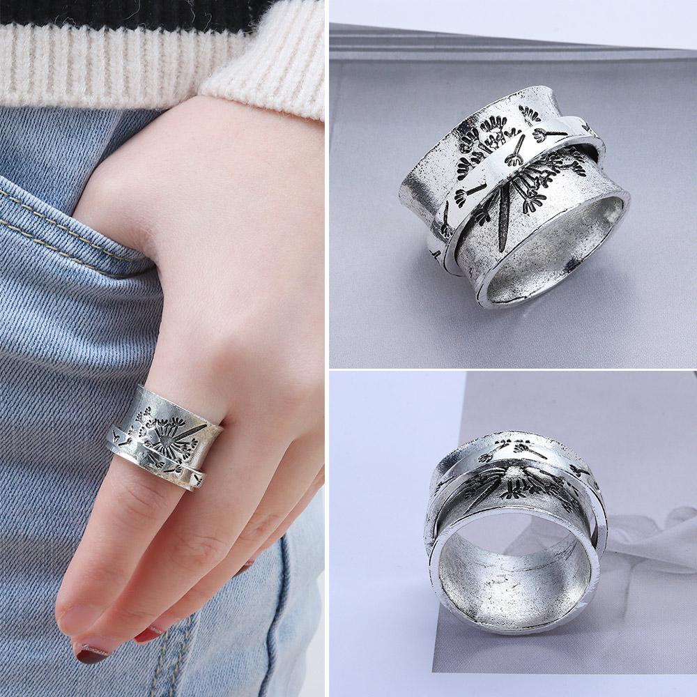 Nhẫn Bản Rộng Chạm Khắc Hoa Bồ Công Anh Sáng Tạo Cho Nữ