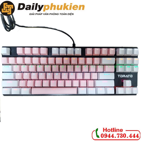 Bàn phím cơ mini màu hồng Tomato S87, phím cơ hồng bảo hành 2 năm