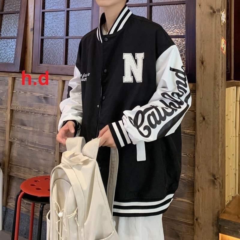 Áo khoác bomber chữ N tay trắng HD12