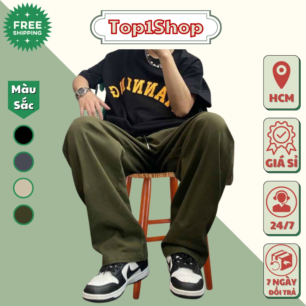 Quần Kaki Nam Baggy Ống Rộng Dáng Suông Basic Unisex