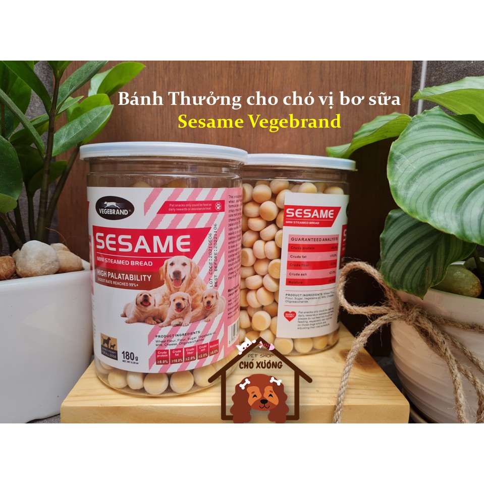 Snacks Bánh Thưởng cho chó Sesame Vegebrand vị bơ sữa hộp 180g