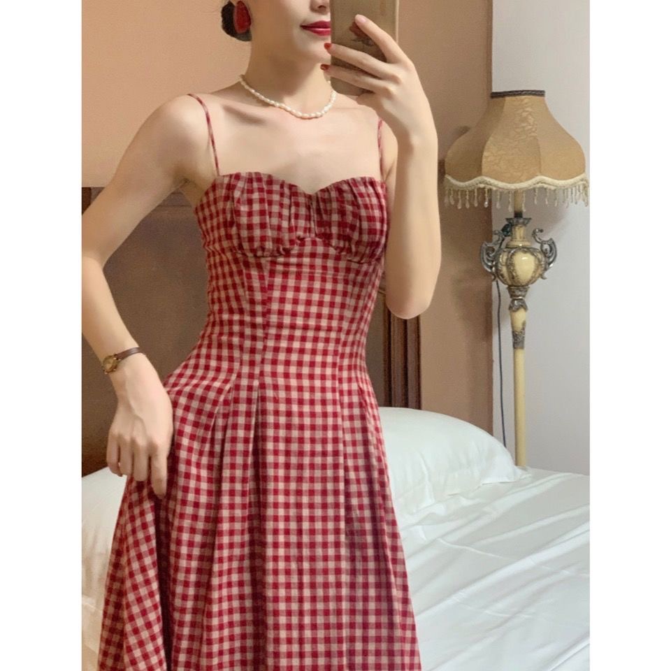 VÁY HAI DÂY DÁNG DÀI SỌC CARO NỮ TÍNH