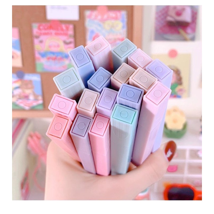 Set 6 Bút Dạ Quang Màu Pastel Thân Bút Hình Chữ Nhật BiTi Store