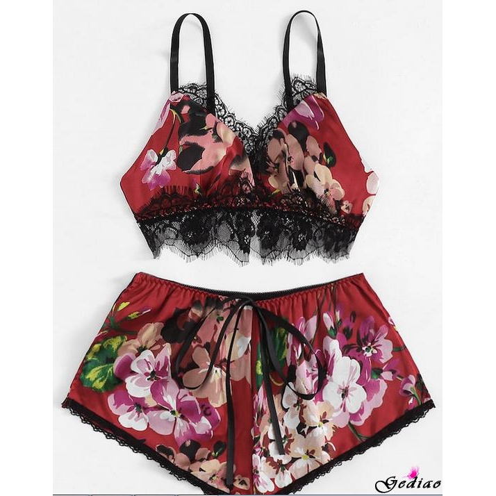 Bộ đồ lót ngủ vải satin phối ren gợi cảm cho nữ | BigBuy360 - bigbuy360.vn