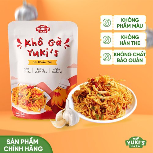 Khô Gà Bơ Cháy Tỏi 50g YUKI FARM - Khô Gà Xé Cay Siêu Ngon - Đồ Ăn Vặt Việt Nam Chất Lượng Cao