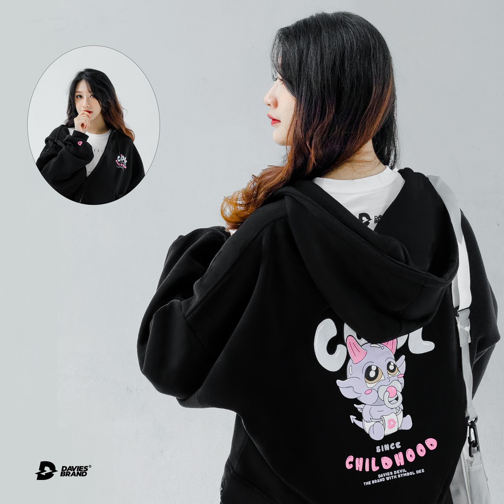 [Mã WABRMM505 giảm 12% đơn 250K] Áo khoác hoodie croptop nữ DAVIES - Zip Cool Childhood Hoodie.