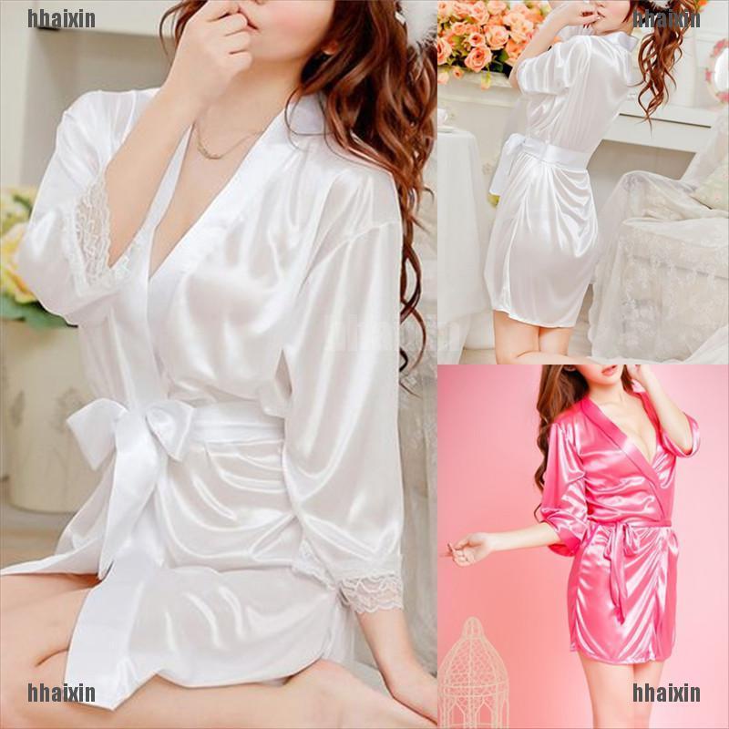 Áo choàng ngủ Satin phối ren quyến rũ dành cho cô dâu