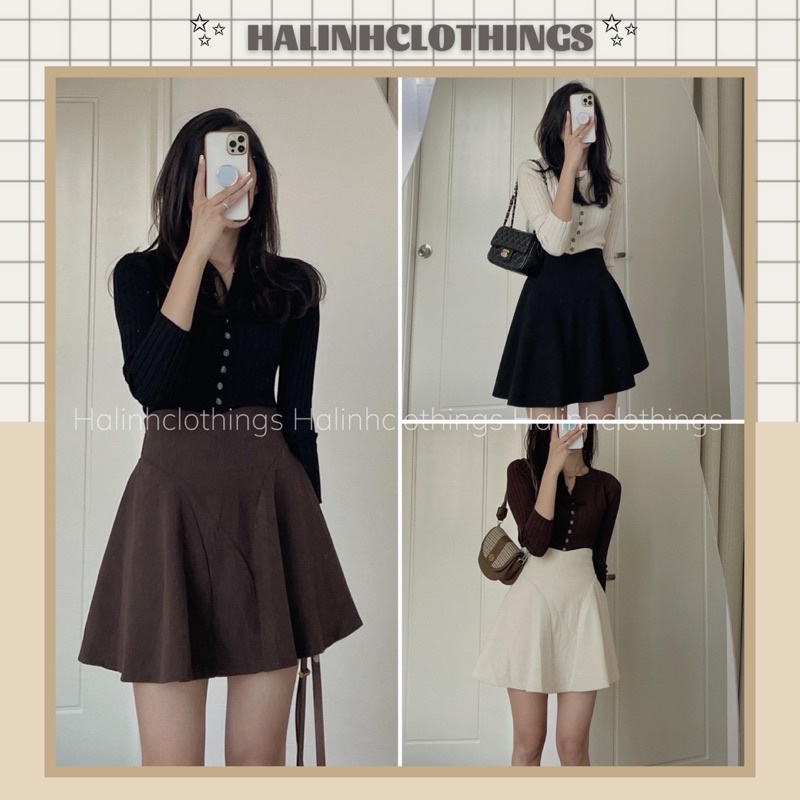 Chân váy ngắn chất nhung tăm dáng xoè- Ảnh thật sản phẩm