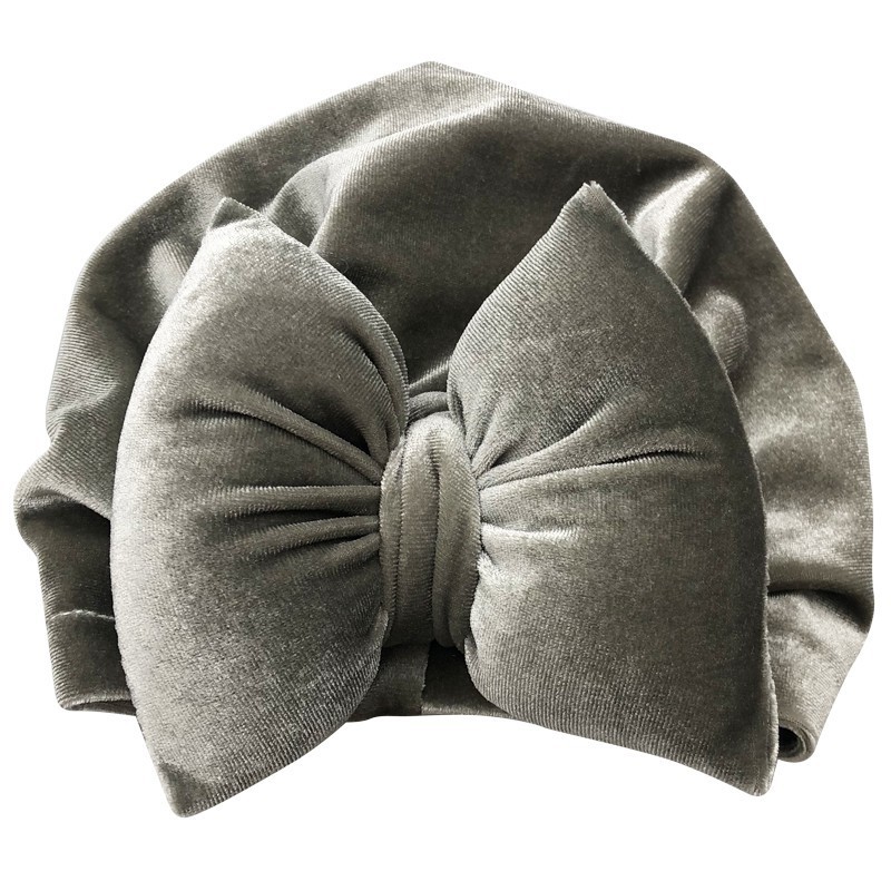 Mũ trùm đầu vải nhung màu trơn thắt nơ xinh xắn cho bé gái