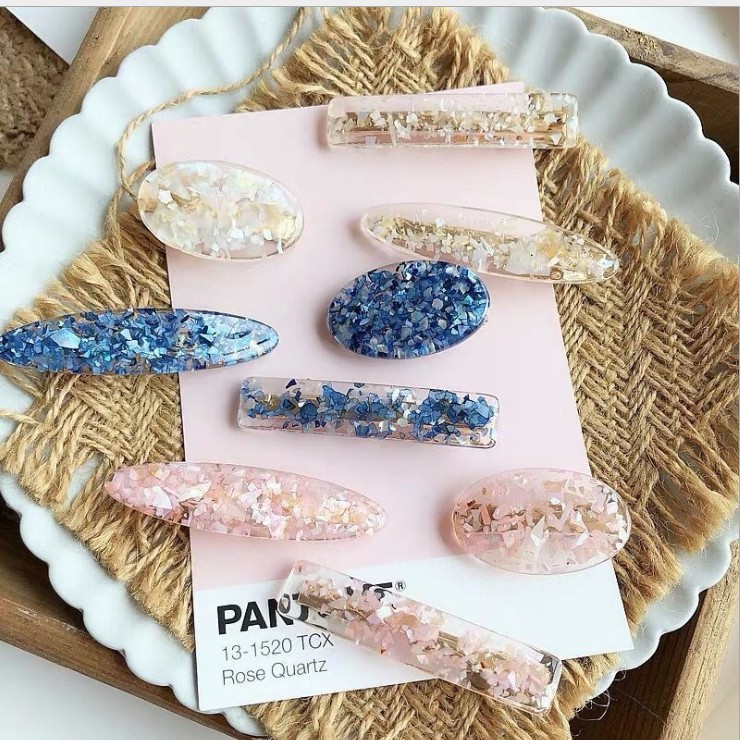 [XẢ LỖ MÙA DỊCH] Kẹp tóc họa tiết đá hoa cương nhưa mica sang trọng màu pastel Hàn Quốc