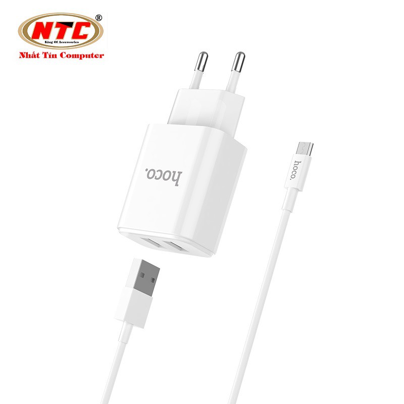 Combo cốc sạc 2 cổng và cáp sạc MicroUSB Hoco C62A - output 2.1A (Trắng)