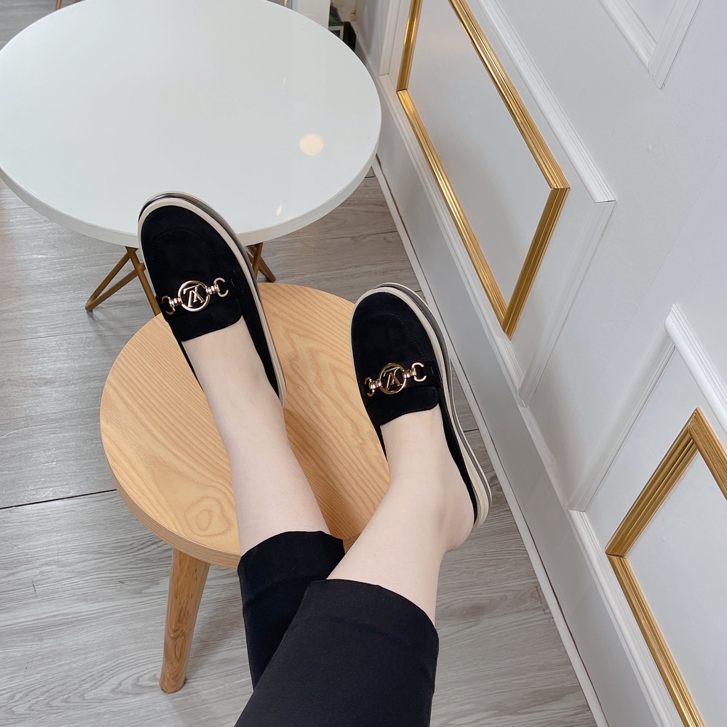 Giày sục da dior đen nữ độn đế 7 phân giày sục nữ mẫu mới
