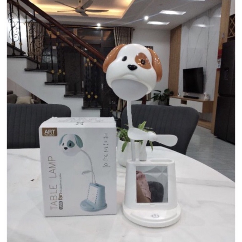 Đèn học chống cận hình thú có quạt có gương soi❤️FREE SHIP❤️đèn học để bàn nút bấm cảm ứng có lôc cắm bút