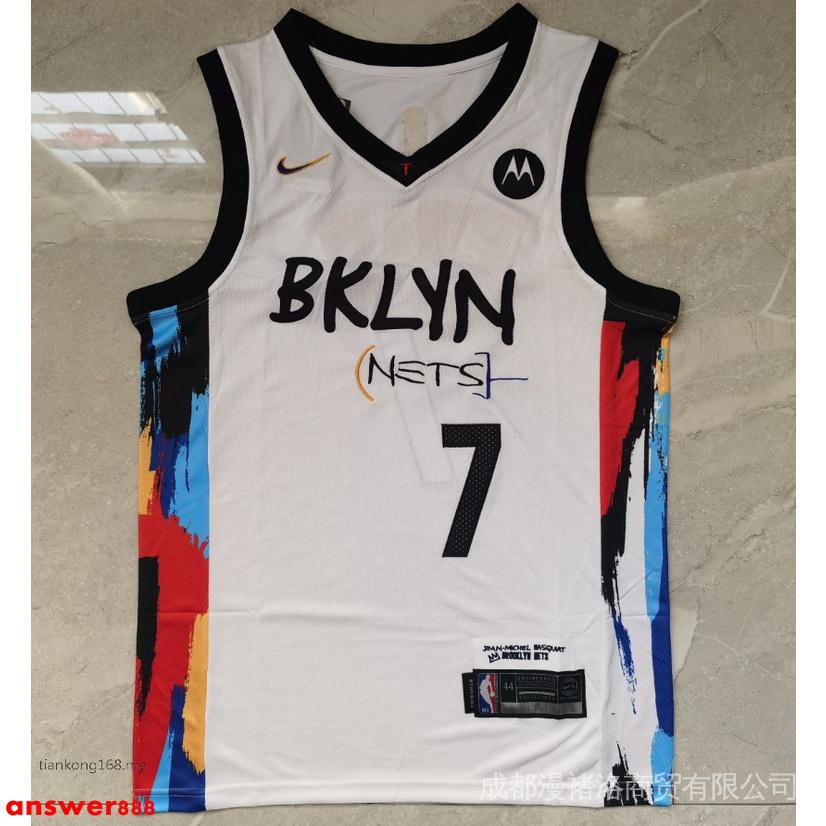 10-new season NBA men's Brooklyn Nets 7 Kevin Durant BKLYN embroidery basketball jersey Graffiti whit. e7530832 kJb