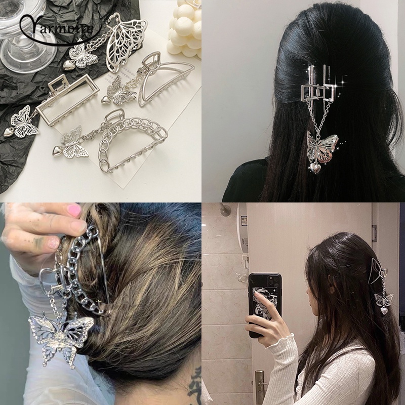 Kẹp Tóc Kim Loại Thiết Kế Hình Bướm/Trái Tim Phong Cách Cổ Điển Dành Cho Nữ