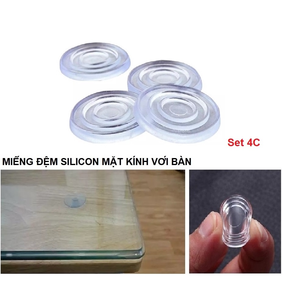 4 Miếng Đệm - Taky, Kê Kính Mặt Bàn Kính Đệm Silicon Lót Giữa Kính Và Mặt Bàn Chống Xê Dịch, Trơn Trượt Mặt Kính - 5505