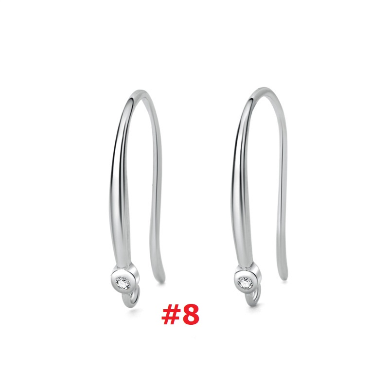 [B6TX] Phụ kiện trang sức (DIY) - Cặp (2) bông tai bạc trống hạt kiểu móc nạm đá Zirconia mẫu tự làm