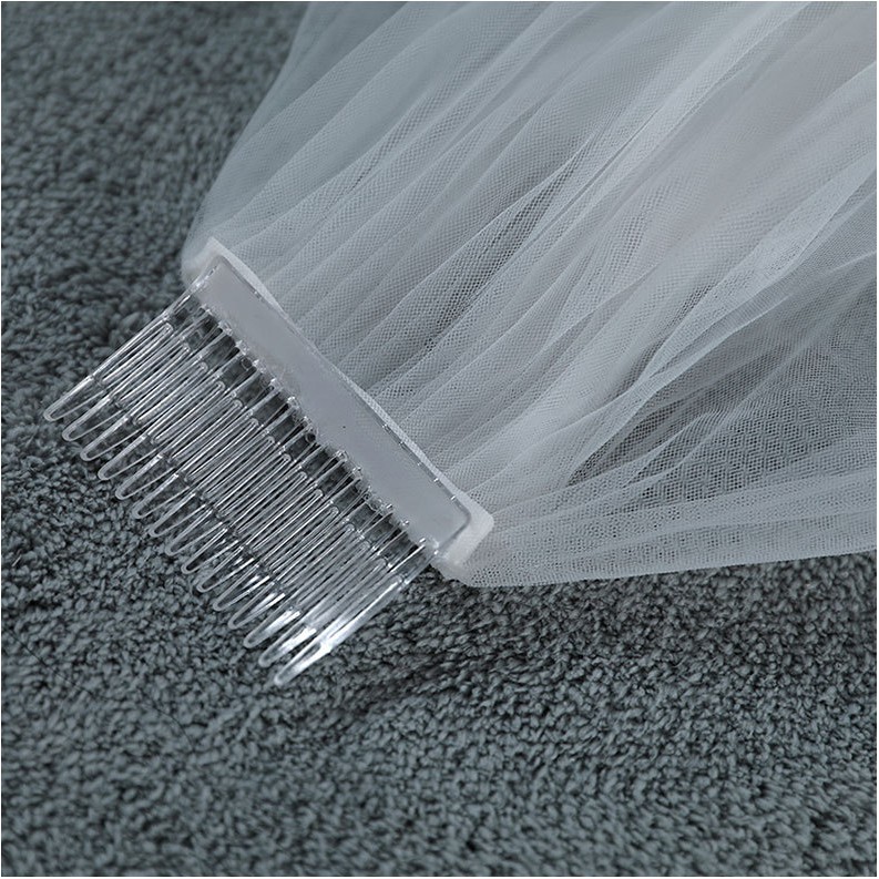 Khăn trùm đầu hai lớp phối ren có lược cài tóc cho cô dâu