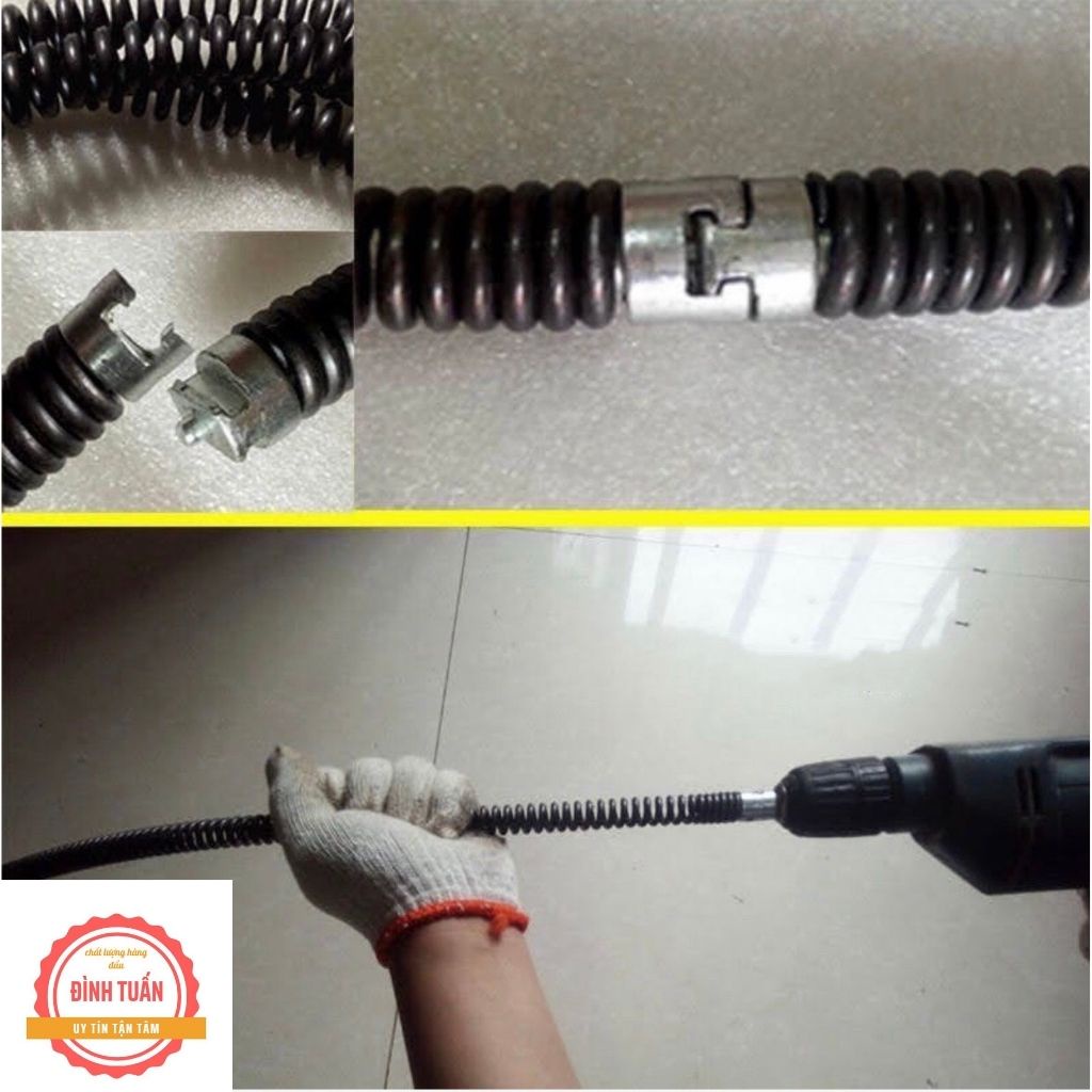 Dây thông tắc cống, bồn cầu, bồn rửa dùng cho máy khoan loại 15m