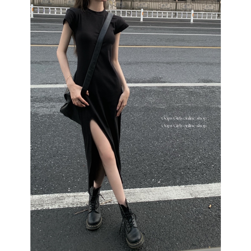 Đầm Thun Cotton Dệt Kim Dáng Dài Qua Gối Tay Ngắn Dáng Suông Thời Trang Cho Nữ
