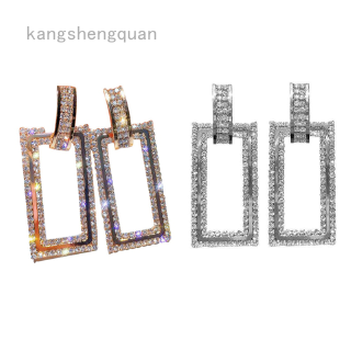 Bông Tai Dáng Dài Hình Chữ Nhật Đính Kim Cương Lấp Lánh