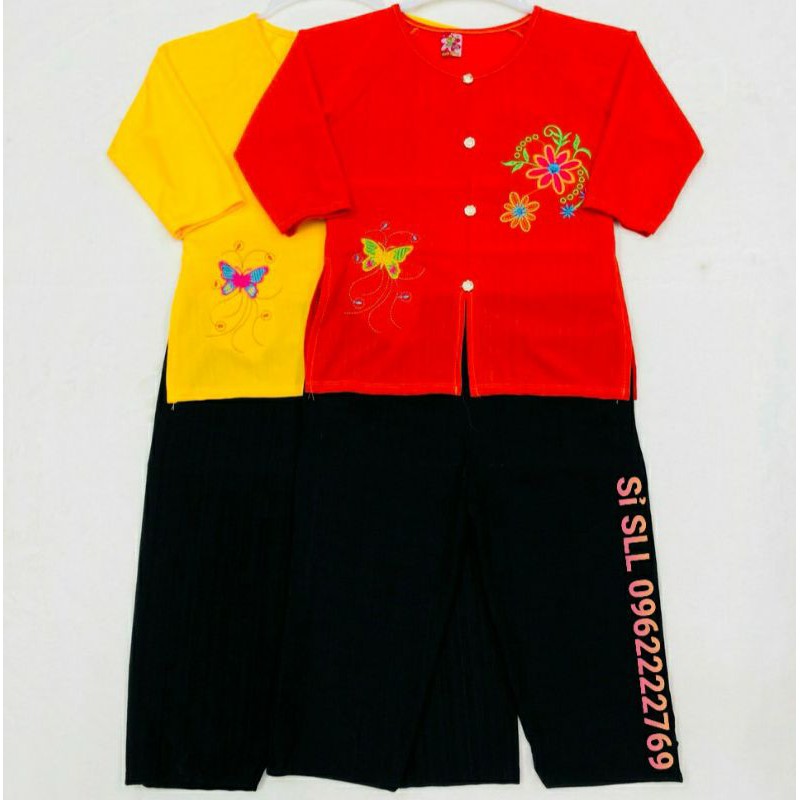 16-32kg Set Bộ Bà Ba Thun Gân Nút Giả Giá Rẻ Cho Bé Gái