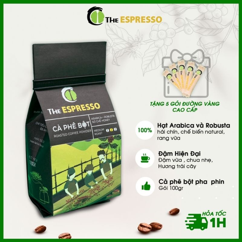 Cà phê nguyên chất dạng bột pha phin 73 The Espresso gói 100gr, 7 Robusta 3 Arabica, đậm đà, thơm, hậu ngọt, chua nhẹ