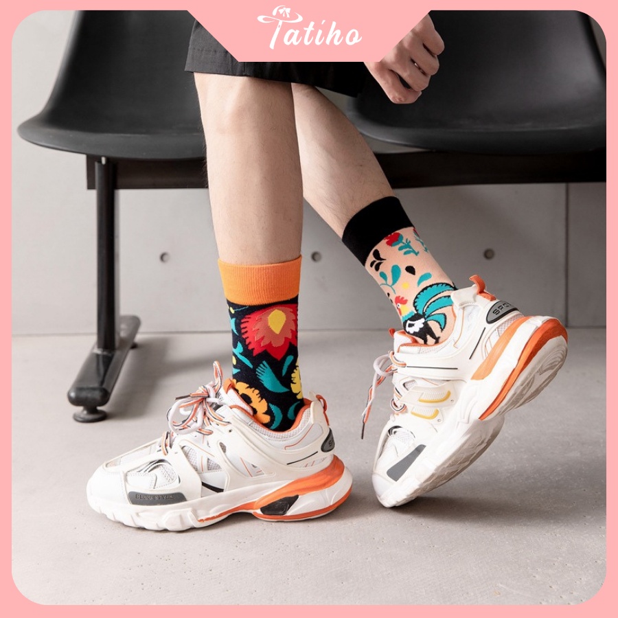 [Hàng Xịn, Giá Tốt] Vớ Tất Nam Nữ Unisex Cổ Cao Cotton Họa Tiết Sắc Màu Rực Rỡ Phong Cách Cá Tính - Mã TV009