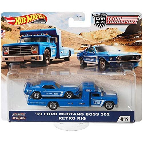 (Premium bánh cao su) Hot Wheels Car Culture Team Transport Pack '69 Ford Mustang Boss 302 Retro Rig