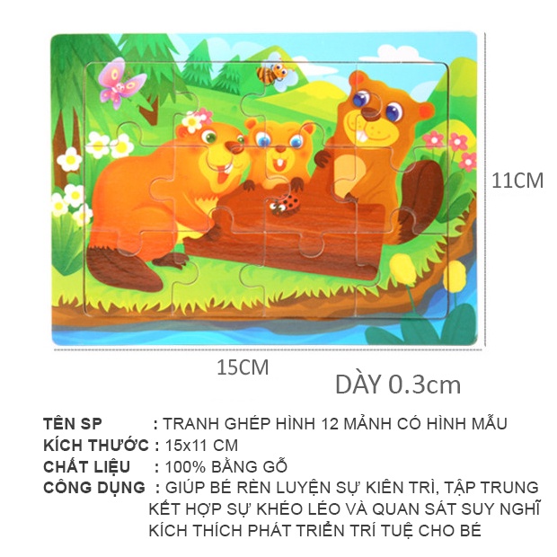 Combo Tranh Ghép Hình 12 mảnh ⚡️15x11cm⚡️ Đồ chơi cho bé Lắp Ghép Tranh, Ghép Hình động vật, phương tiện Bapkids