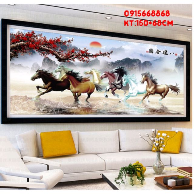 Tranh thêu chữ thập mã đáo thành công kt 150*68cm