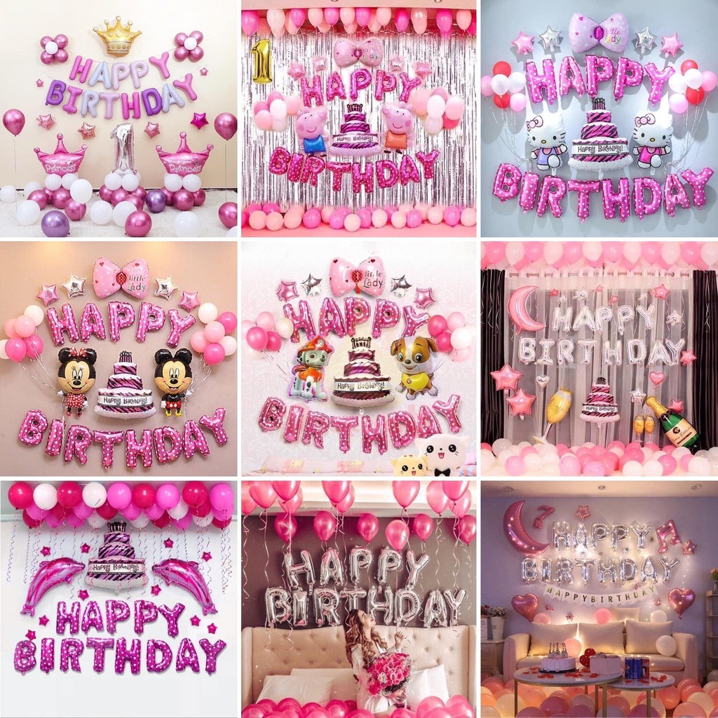 [Ảnh thật] Set trang trí sinh nhật bé gái TẶNG KÈM bơm bóng, keo dán tùy combo