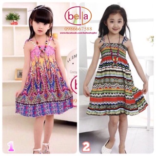 Váy maxi 2 dây bé gái - váy lanh bé gái kèm vòng cổ