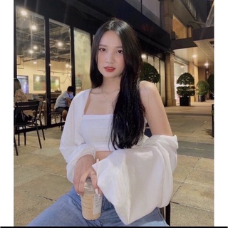 Set áo quây kèm khoác crotop tay bồng hot trend